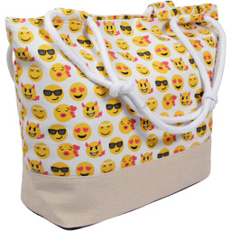 Zeige Details für Shopper Einkaufstasche Strandtasche weiss Emoticon Bild von Shopper Einkaufstasche Strandtasche weiss Emoticon