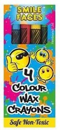 Zeige Details für 4 kleine Wachsmalstifte  verpackt in Schachtel mit Smiley-Design Bild von 4 kleine Wachsmalstifte  verpackt in Schachtel mit Smiley-Design