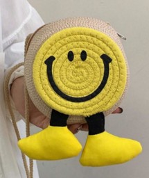 Zeige Details für Mini Rattan-Umhängetasche mit lächelnden Smiley Bild von Mini Rattan-Umhängetasche mit lächelnden Smiley