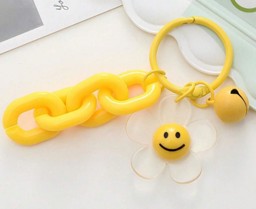 Zeige Details für gelber Acryl Schlüsselanhänger mit Smiley Sonnenblume und Glöckchen Bild von gelber Acryl Schlüsselanhänger mit Smiley Sonnenblume und Glöckchen