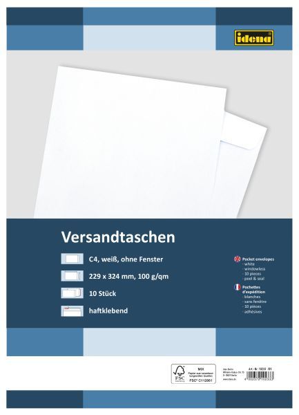 Bild von IDENA Versandtasche C4 ohne Fenster weiss