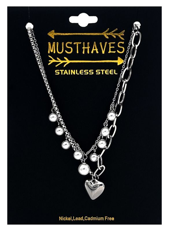 Bild von Halskette mit Perlen und Herzanhänger silberfarben